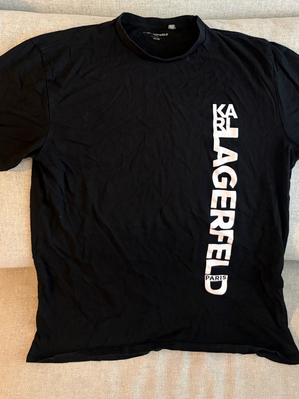 Karl Lagerfeld Black Tee with White Vertical Logo